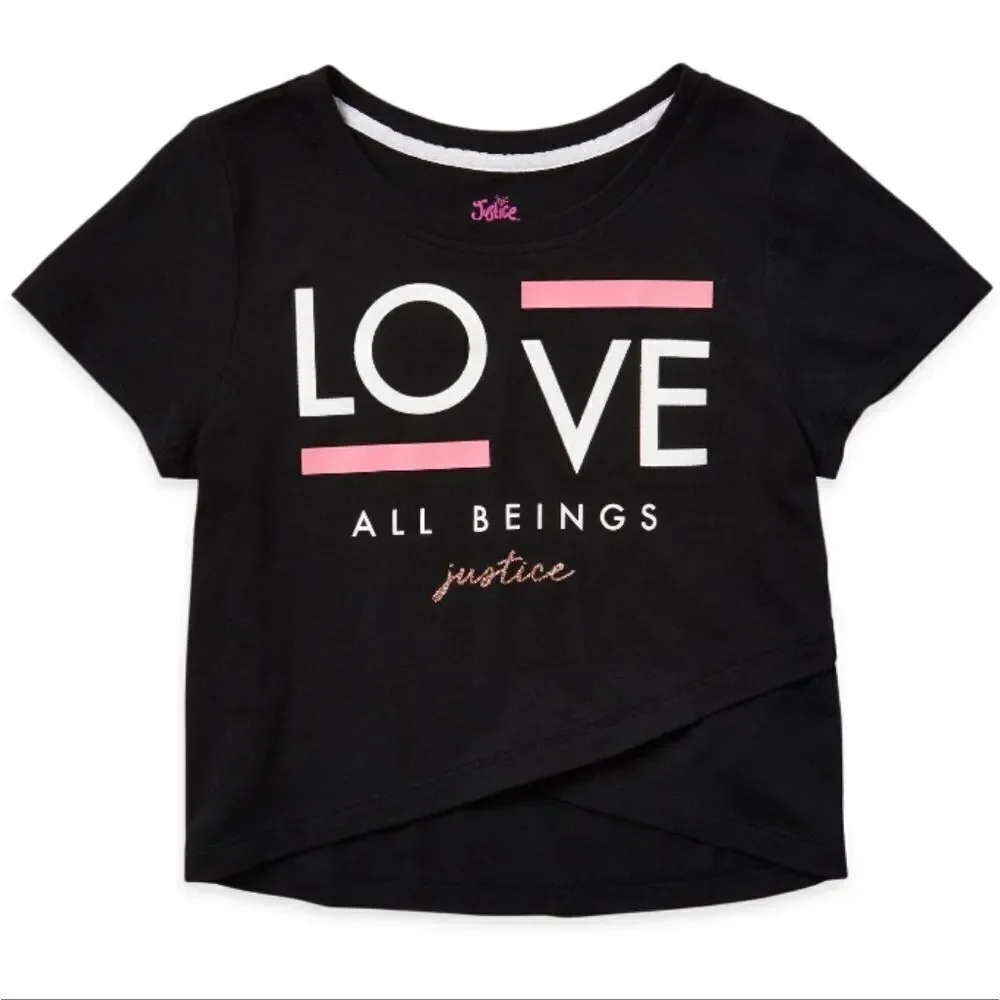 Justice Girls XS 5/6 Black LOVE Kids Fashion Short Sleeve Collection X T-Shirt